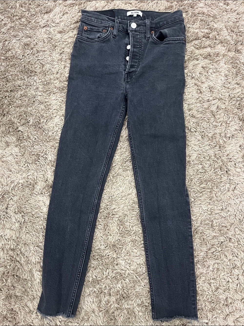 Re/Done Button-Fly High-Rise Skinny Jeans — Charcoal Black